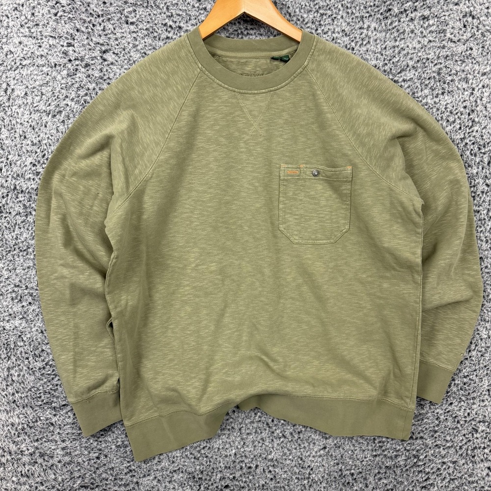 Orvis Sweatshirt Mens Large Green Cotton Fleece Crewneck Pocket Pullover Raglan